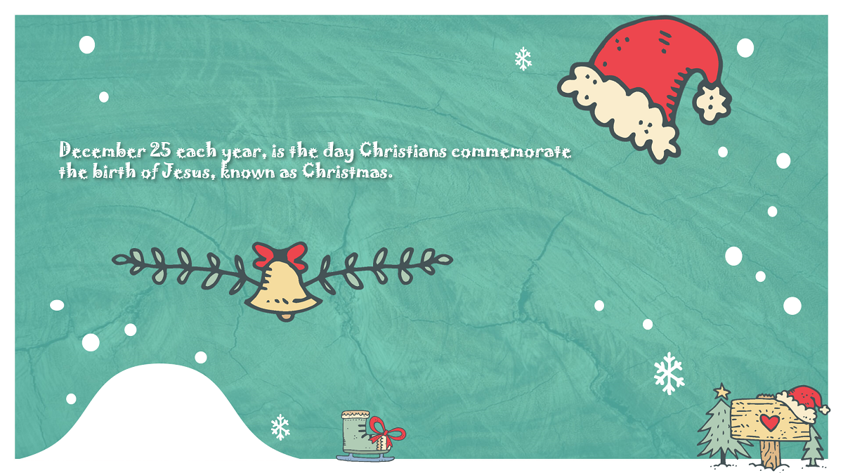 A Christmas PPT template with light green and snow white as the main color scheme